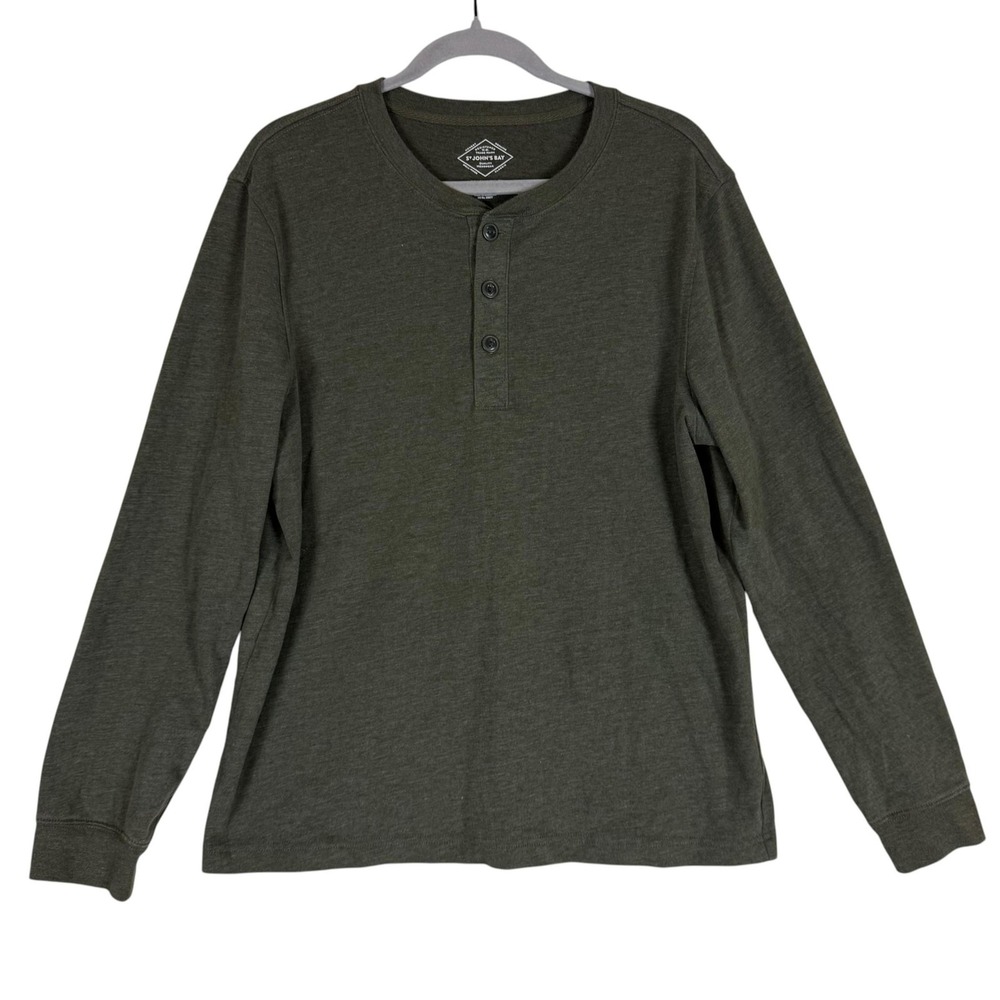 St. John's Bay Shirt Mens Medium Green Long Sleeve Henley Tagless Jersey Tee